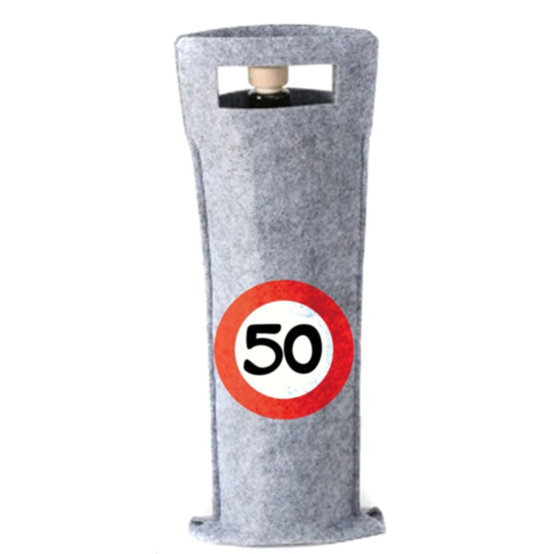 Udo Schmidt Filz-Flaschen-Tasche 50 Verkehrsschild originelle Filztasche für Wein und Sekt zum 50 Geburtstag